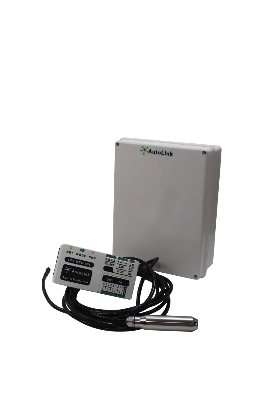 Kit AC de Autolink: Agro RTU AC, gabinete y sensor